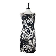 Ann Taylor Sheath Dress Sleeveless Black Cream Abstract Floral Women’s Size 6