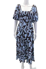 La Ligne Womens Square Neck Short Sleeve Floral Maxi Dress Blue Size XS