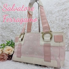 Salvatore Ferragamo Handtasche Beuteltasche Bag Gancini Canvas Leder Rosa...