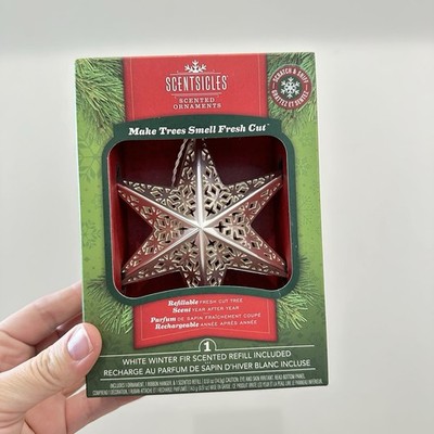 Scentsicles Scented Ornament  Silver Metal Star- White Winter Fir - with Refill