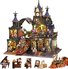 DIY Miniature House Kit: DIY Miniature Dollhouse Booknook Kit with Steam Train,