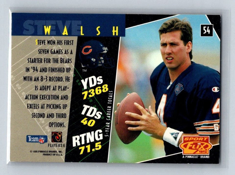 Steve Walsh 1995 Sportflix #54 Chicago Bears - Image 2 of 2