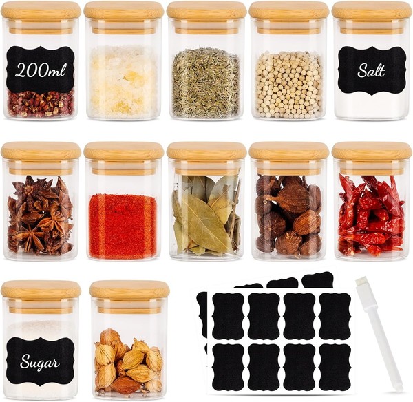 Solvant 12Er Set GewüRzgläSer Eckig 200 Ml Luftdicht Mit Holzdeckel,GewüRzdosen-image