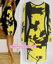 Womens Celebrity Style Floral Ladies Bodycon Tunic Black Party Midi Pencil Dress