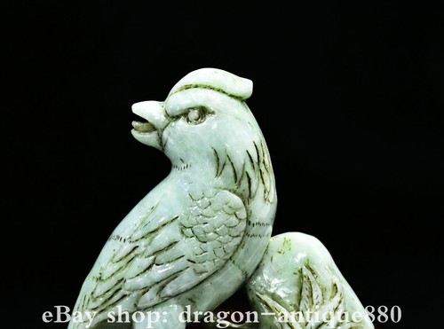 Statue porte-bonheur oiseau fleur jadéite glace émeraude naturelle 5