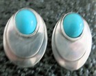 STERLING POST BACK EARRINGS , 1.20 INCHES, TURQUOISE ART GLASS, 8.5 GRAMS