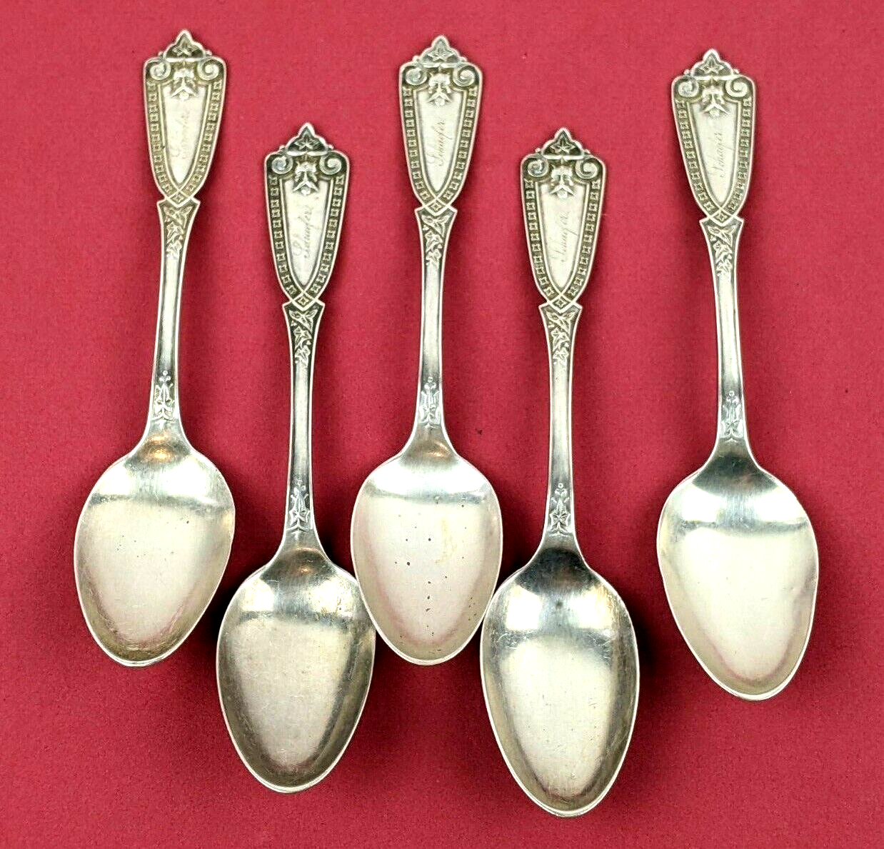 5  Whiting IVY Henry Hebbard 1866 COIN SILVER STERLING Teaspoons 6 1/8