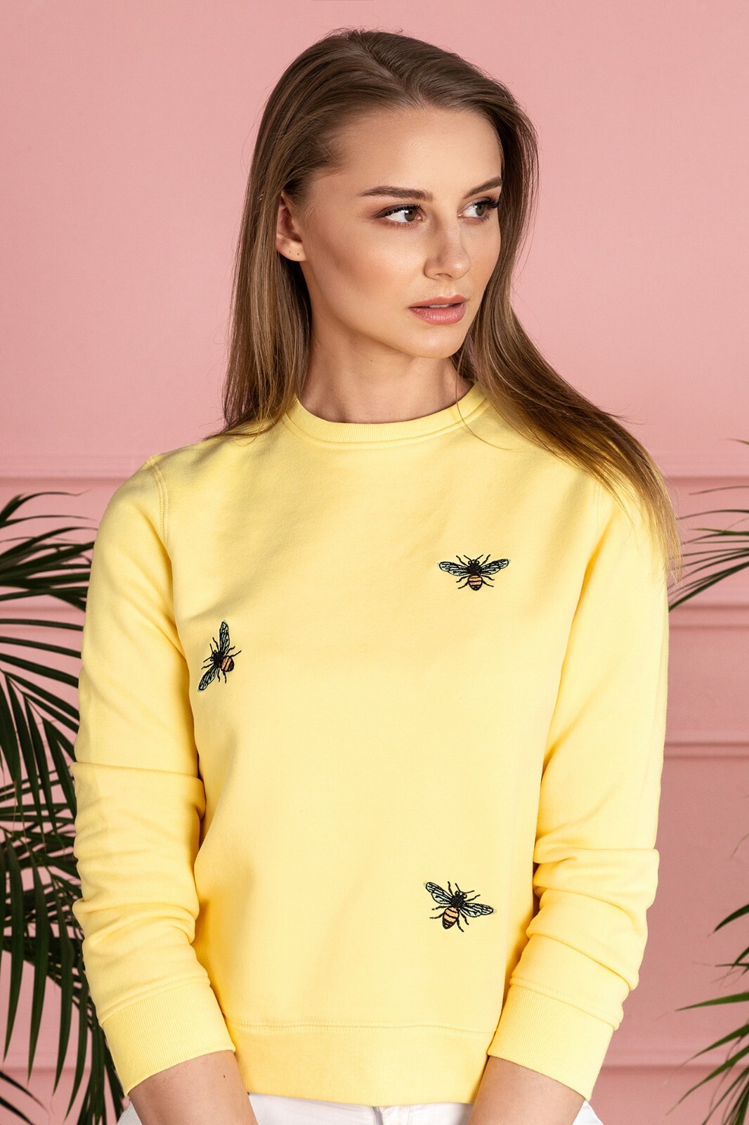 Women Sweatshirt Yellow Bee Embroidery Casual Cotton Pullover Jumper New  Gift | eBay