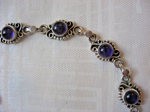 Pulsera Achara de Plata Tibetana de Amatista, Granate, Turquesa o Perla India - Imagen 2 de 12