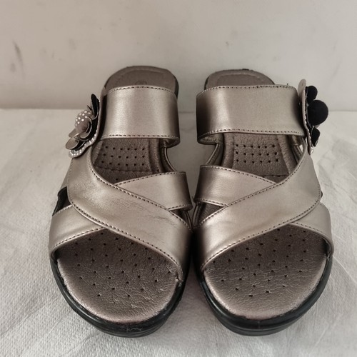SANDALIAS MULAS MUJER COJÍN-WALK TALLA UK 5 Plateado Metálico Zapatos - Imagen 2 de 14