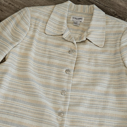 ALFRED DUNNER Women's Blazer Jacket 16P Pastel Striped Neutral Coastal Cottage - Picture 6 of 7