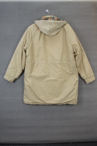 Vintage Lands' End Beige Parka COAT Plaid Lining Hooded XL Made in USA - Picture 4 of 9