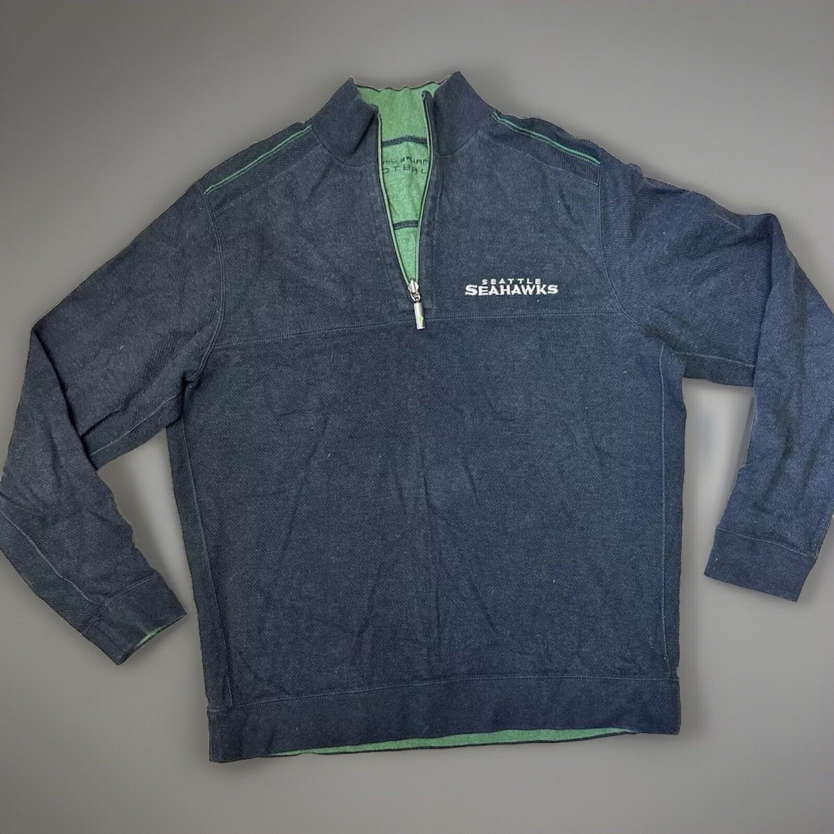 Seattle Seahawks Tommy Bahama Reversible 1/4 Zip Pullover Sweater