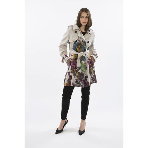 EUC Jayley Cream Digital Print Faux Suede Trench Coat