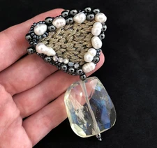 Beaded crystal brooch ooak, bead embroidered handmade brooch pin