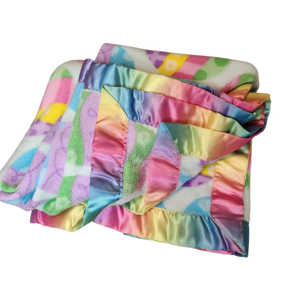 复古复活节彩蛋抓绒婴儿毯彩虹粉彩缎面装饰 60x50 — 第 2/4 张图片