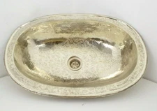 Handcrafted Pattern Etched Oval Solid Bathroom German Silver Sink (17.8”x11”)