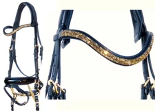 FSS GOLD METEOR U CRYSTAL ROCKS BLING FREEFORM Crown Cut-Away Comfort Bridle NEW