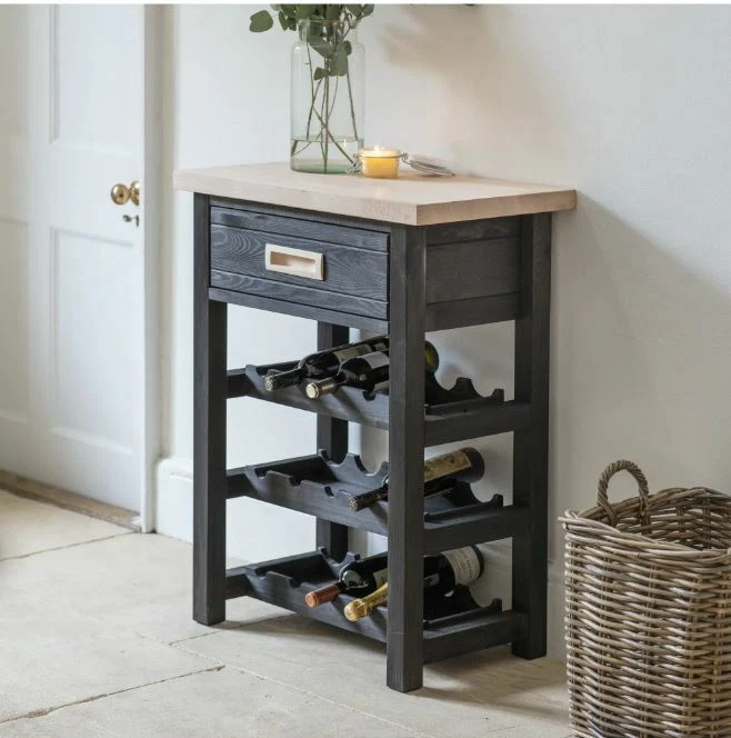 Wooden Beech Wine Rack Side Table Black