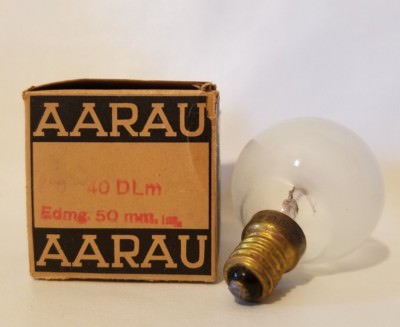 Vtg AARAU 40 DLM 250V Edmg. 50mm 37W Instrument Lamp Light Bulb Swiss Made