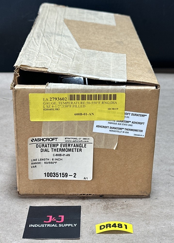 NEW- Ashcroft C-600B-01-AN Duratemp Everyangle Dial Thermometer 6''L, 50-550°F
