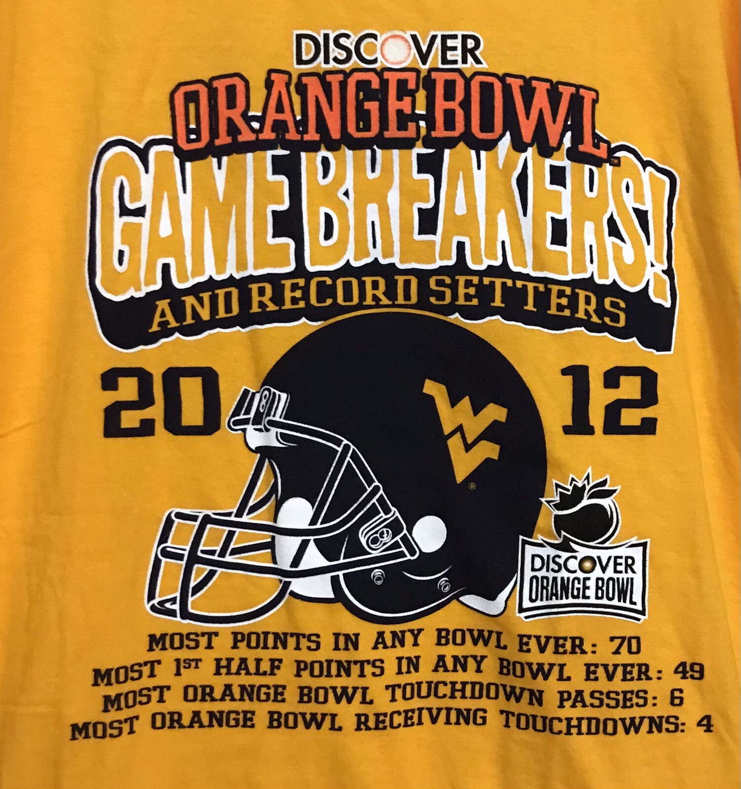 West Virginia Mountaineers 2012 Mens L Discover Orange Bowl Shirt Game Breakers eBay