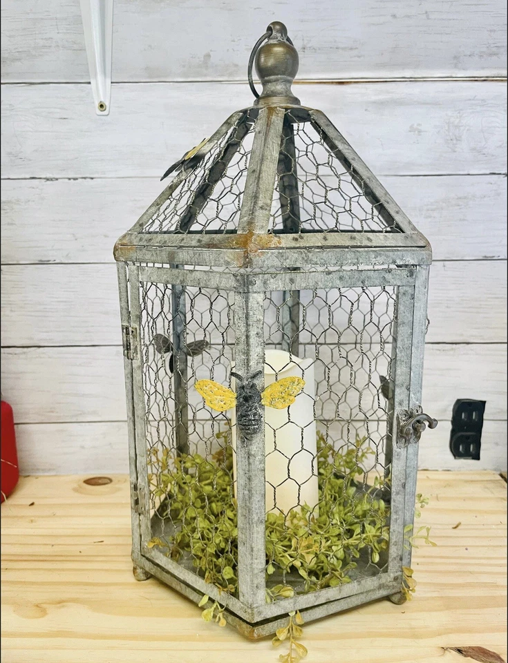 Rustic Metal Birdcages With Chicken Wire Set Of 2 NEW - Image 3 of 4