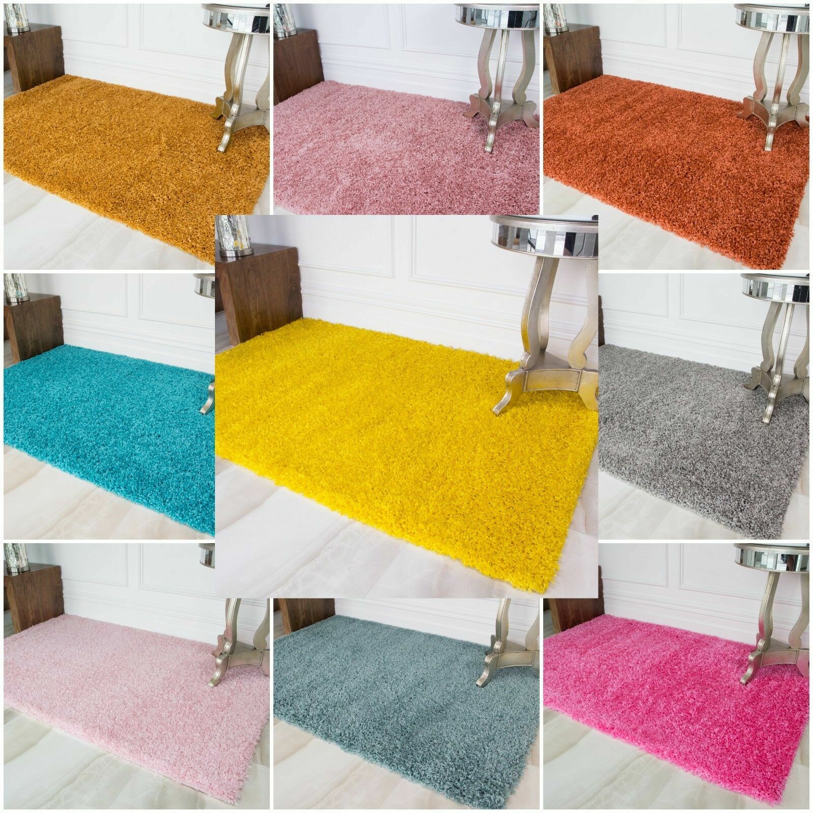 Bright Colourful Cosy Shaggy Rugs Thick Non Shed Easy Clean Cheap