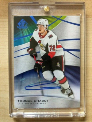 2019-20 SP Game Used Blue Autograph #97 Thomas Chabot - Ottawa Senators 