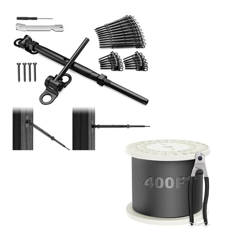 Edelstahl Verstellbarer Winkel 1/8" Schwarz Kabel Geländer Kit Drahtseil Deck Set - Bild 3 von 10