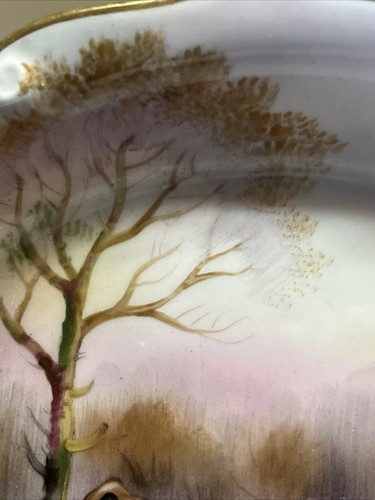 Noritake Handpainted Gold Trim Handled Candy Serving Dish Pastoral Landscape Vtg - Picture 8 of 24