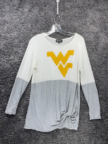 West Virginia Mountaineers Gameday Shirt Women's Medium Gray White Twisted Front - Picture 6 of 8