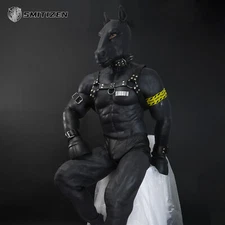 Smitizen Black Silicone Horse Mask Animal Full Hood for Halloween Party Cosplay