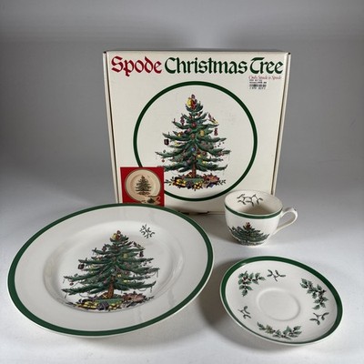 Vintage Spode Christmas Tree 4Pc Buffet Set Plate Cup Saucer England