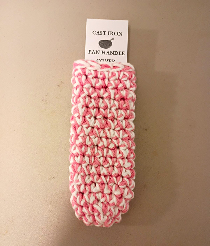Light Peach  & White 100% Cotton Heat Resistant Cast Iron Pan Handle Cover