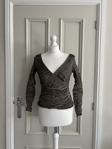 Stunning Vera Mont Vintage Khaki Gold V-Neck Occasion Party Top,Size Uk 12 - Picture 11 of 16