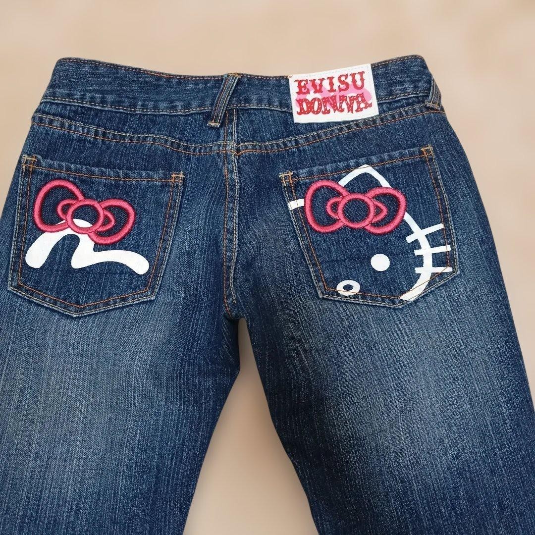 Extremely Rare EVISU DONNA HELLO KITTY Denim Seagull Embroidery Size 28 japan