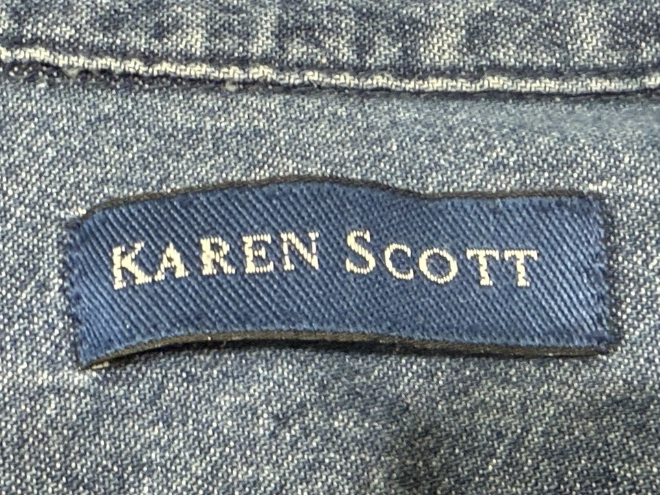 Karen Scott Button-Up Denim Shirt CHRISTMAS PATCHES Embroidered Women's Large - Image 4 of 4