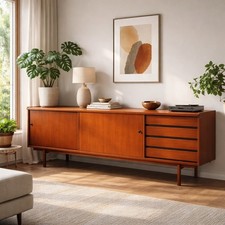 Buffet Bas Vintage Teck 4 Tiroirs Design Années 60 Restauré Original