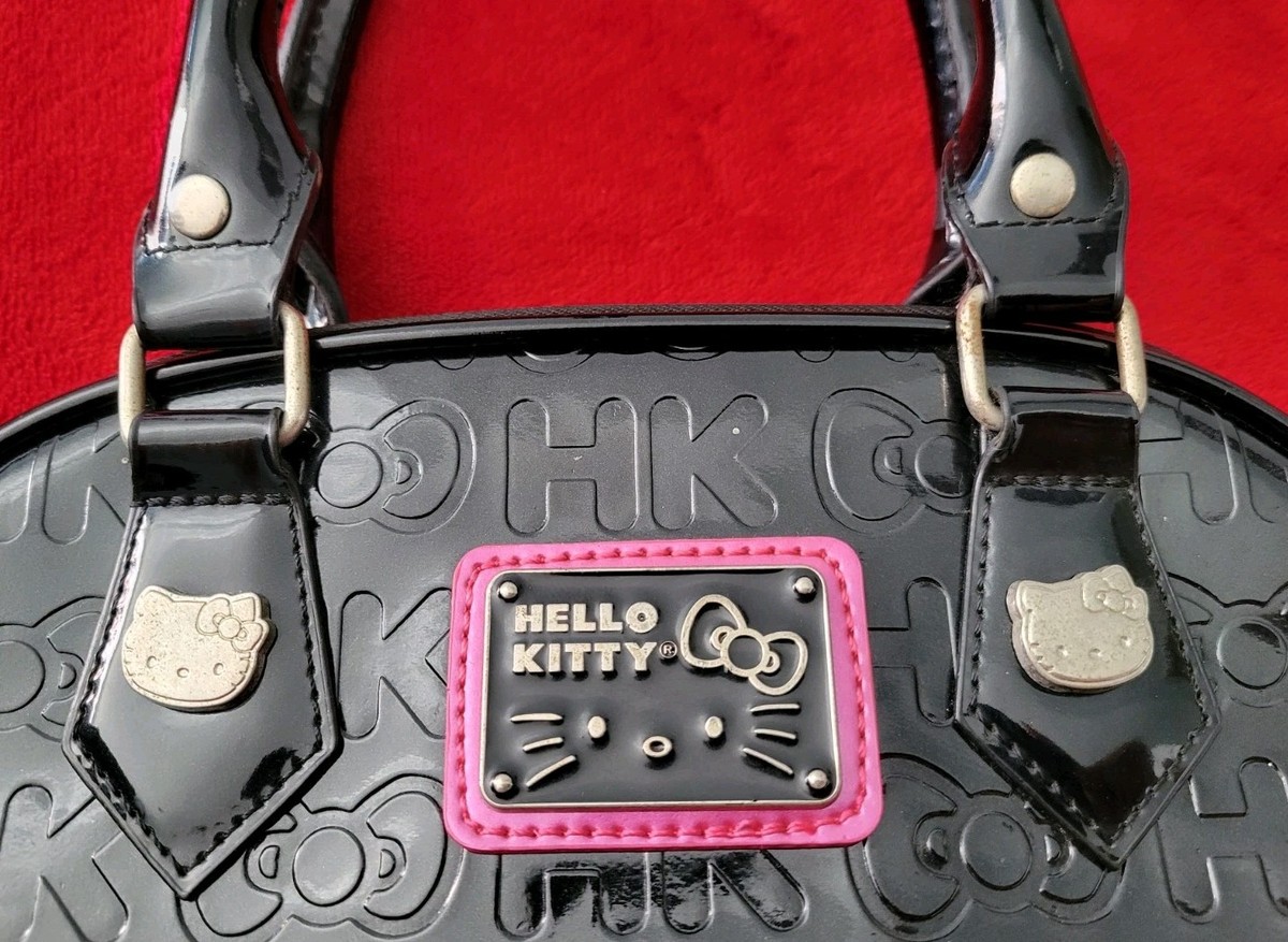 Loungefly Hello Kitty Purse Black Embossed Bowler Bag Tote Sanrio