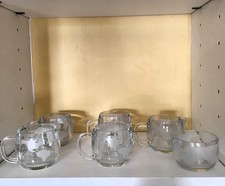 Vintage set 1970's Nestles Nescafe World Mugs Creamer & Sugar bowl etched glass