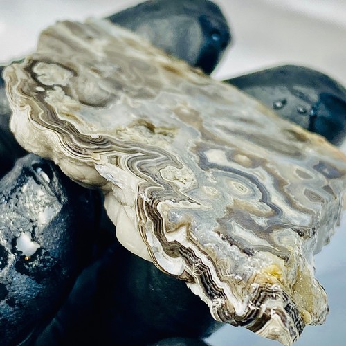 Ice Bubble Mexican Crazy Lace Agate Slab Orb Orbicular Silver Black Silver White - Picture 4 of 10