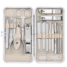 Yougai Nail Clippers set for Men and Womens Gift Manicure Set 18 Pieces Beige 