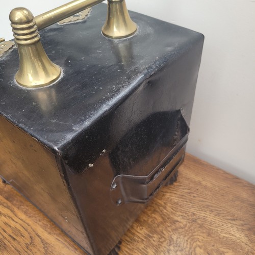Victorian Ebonized Sheet Metal & Brass Coal Scuttle with Scoop/Shovel - Picture 7 of 14
