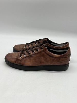 Ecco Soft 7 Men s Sz 12-12.5 Brown Leather Black Soles Lace Up Sneakers Shoes.