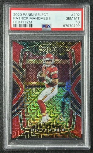 PATRICK MAHOMES II PSA 10 2020 PANINI SELECT #202 RED PRIZM CLUB 21/49 CHIEFS