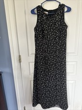 Women’s Talbots Long Black Dress White Flowers Size 8 EUC