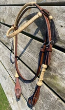 Riata leather Western quick-change browband headstall w/rawhide, horse hair
