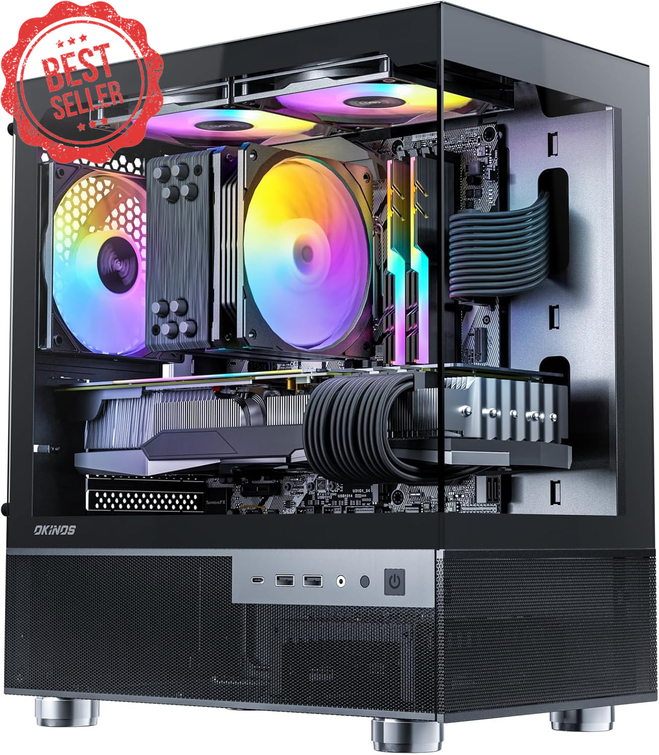 Aqua 3 Micro ATX PC Case w/ 3x120mm ARGB Fans Tempered Glass Panels USB-C Black