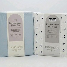 2x Threshold FULL Size 400 Thread Count 100 Cotton Sheet Set Lt Blue/ White Dot